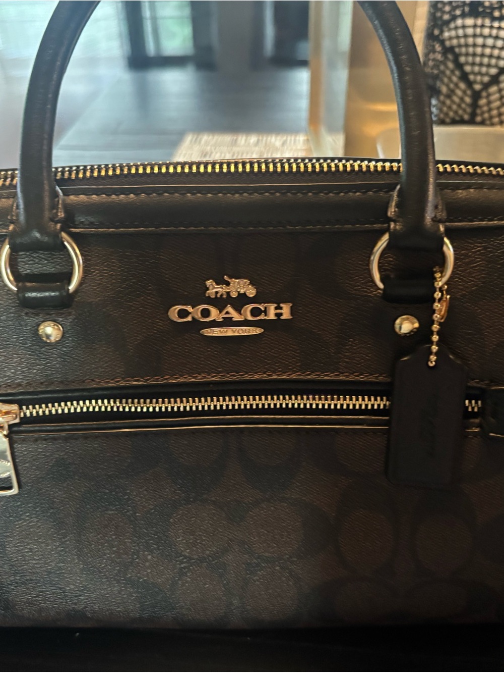 Coach Black Monogram Satchel with Gold Hardware